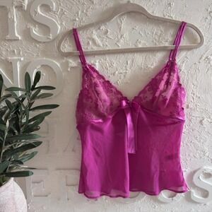 Vintage Sheer Euro‎ Y2K Pink Tank Top With Bow